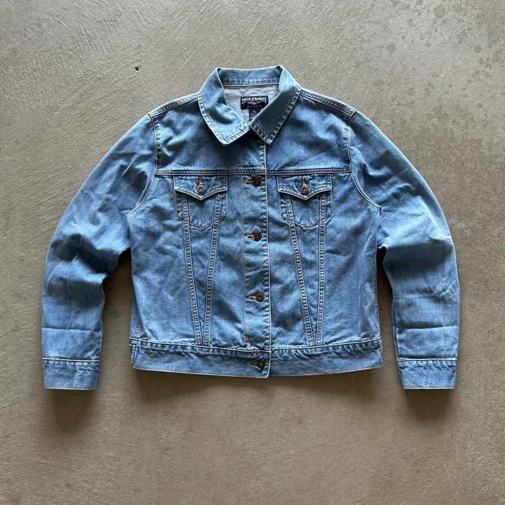 Vintage Steve‎ and Barry's Denim Jacket YOUTH XL Blue Relaxed Fit Denim Trucker